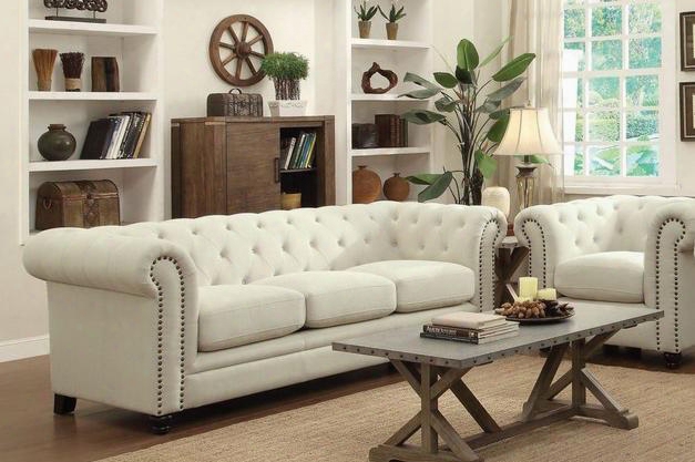 50455sc Set Including Sofa And Chair With Button Tufted Detailing Turned Bun Feet Nail Head Accents And Rolled Arms In