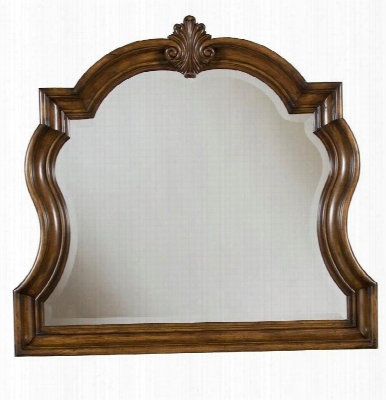 662110 San Mateo Mirror With Beveled Edge And Wooden Carved Frame In Medium Brown Pecan Veneer