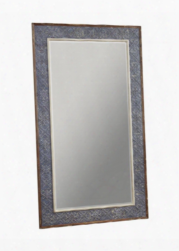 766072 47.5" X 82.5" Rectangular Floor Mirror With Beveled Edge And French Antique Tin Panel Frame In Charcoal Tone