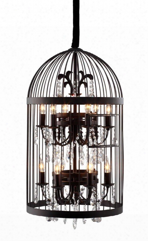 98240 93" Canary Ceiling Lamp With Faceted Crystal And Hand-wrought Iron In