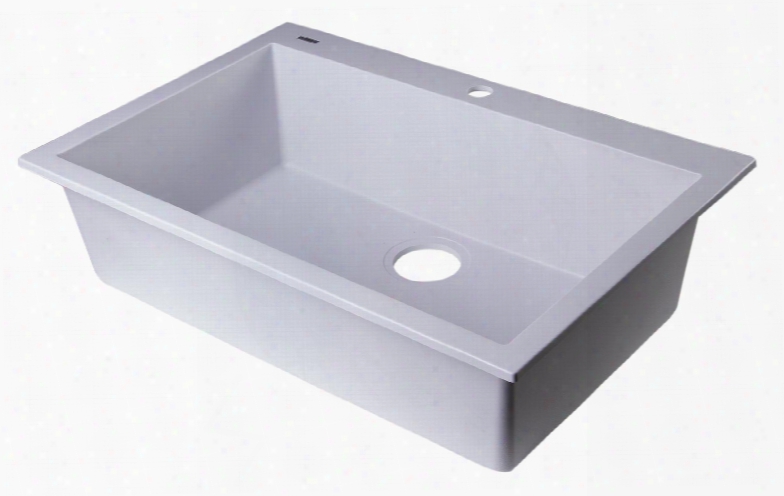 Ab3020di-w 30" Single Bowl Kitchen Sink With Granite Composite One Pre-drilled Faucet Hole In Center And Drop-in Installation Hardware In