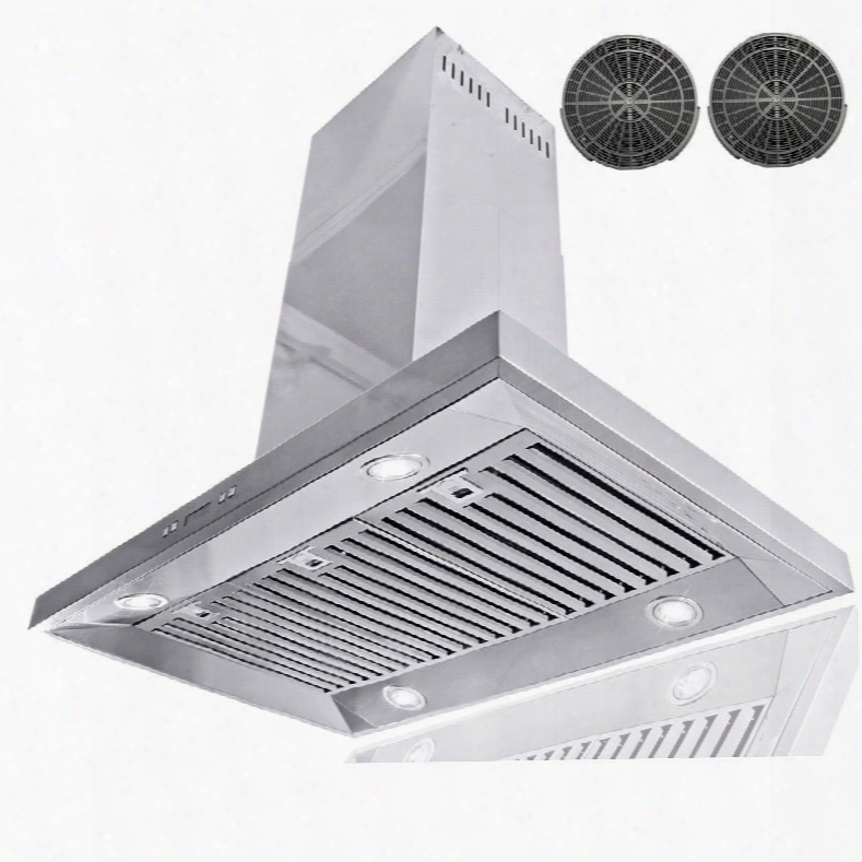 Air0a536 36" Island Mmount Range Hood With 870 Cfm 65 Db Centrifugal Motor Crisp Analog Push Buttons Led Lighting 3 Fan Speed Stainless Steel Grease