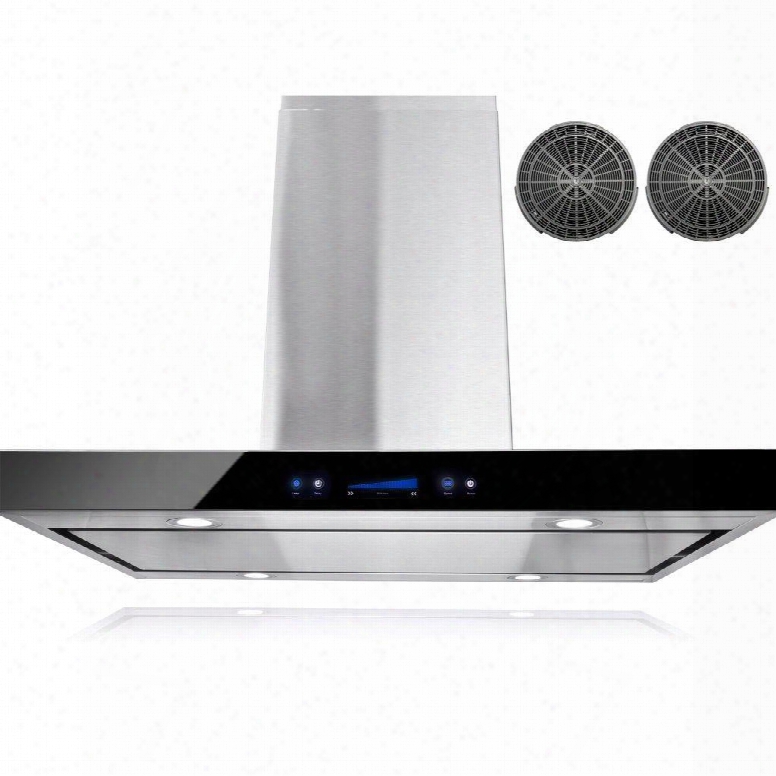 Air27ps337 36" Island Mount Ductless Range Hood With 400 Cfm Motor 3 Speed Fan Levels Ultra Quiet Operation Touch Ccontrol Panel Led Lighting Black Base