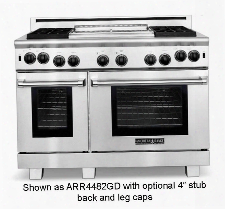 Arr-4482gdl 48" Cuisine Series Gas Range With 4.4 Cu. Ft. 30" Oven Capacity 2.4 Cu. Ft. 18" Oven Capacity 4 Sealed Burners 22" Griddle In Stainless Steel: