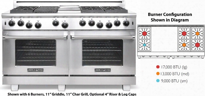 Arr-6602gdl 60" Cuisine Series Gas Range With Two 4.4 Cu. Ft. Oven Capacity 6 Sealed Burners 22" Griddle Convection Oven With Infrared Broiler In Stainless