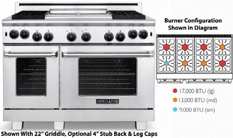 Arr-848l 48" Cuisine Series Gas Range With 4.4 Cu. Ft. 30" Oven Capacity 2.4 Cu. Ft. 18" Oven Capacity 8 Sealed Burners An D Convection Ovens With Infrared