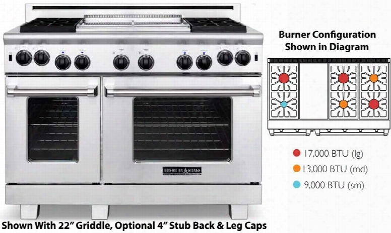 Arr648gdl 48" Cuisine Series Gas Range With 4.4 Cu. Ft. 30" Oven Capacity 2.4 Cu. Ft. 18" Oven Capacity 6  Sealed Burners 11" Griddle And Convection Ovens