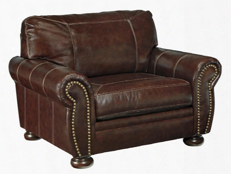 Banner Collection 5040423 Chair And A Half With Leather Upholstery Rolled Arms Stitched Detailing Removable Seat Cushions And Traditional Style In