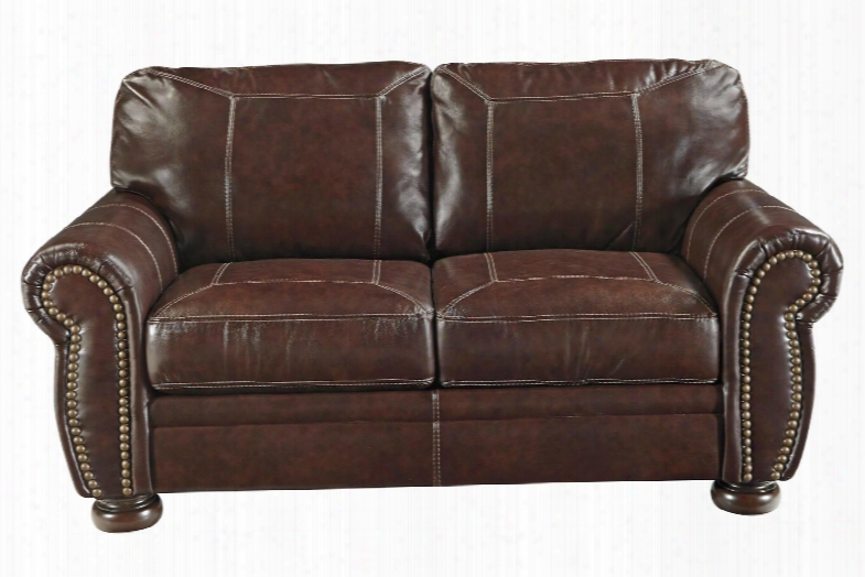 Banner Collection 5040435 Loveseat With Leather Upholstery Rolled Arms Stitched Detailing Removable Seat Cushions And Traditional Style In