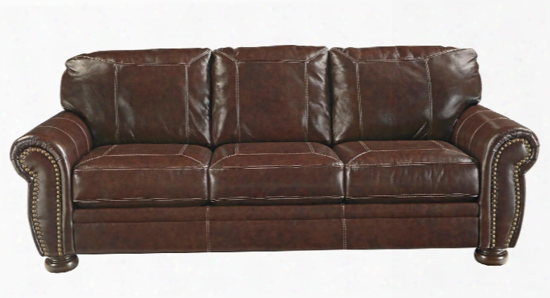 Banner Collection 5040438 Sofa With Leather Upholstery Rolled Arms Stitched Detailing Removable Seat Cushions And Traditional Style In