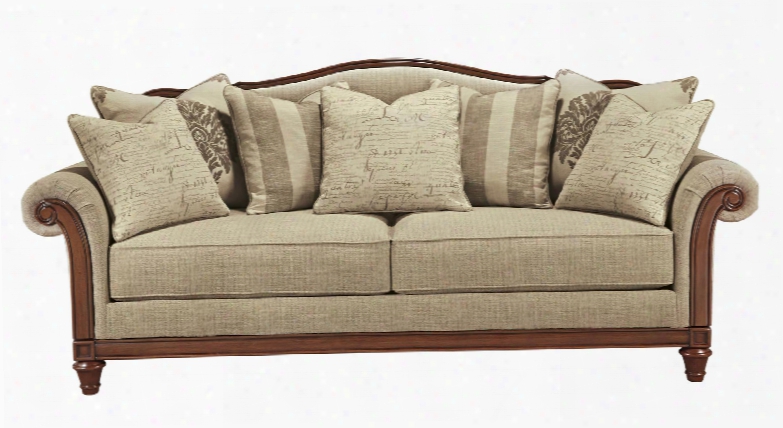 Berwyn View Collection 8980338 95" Sofa With Textured Fabric Upholstery Molding Detail Rolled Arms And Traditional Style In