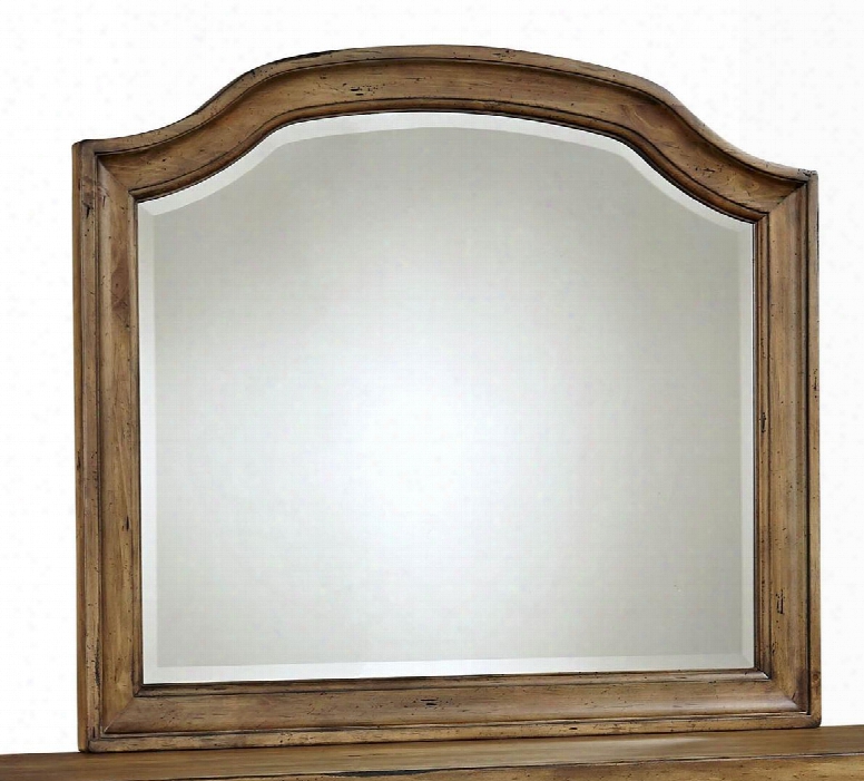 Bethany Square 4930-237 43.375" Wide Cove Dresser Mirror With Arched Top Beveled Glass And Distressing Details In Rustic Brown