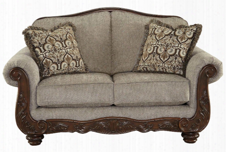 Cecilyn Collection 5760335 Loveseat With Fabric Upholstery Rolled Arms Piped Stitching Carved Detailing And Traditional Style In