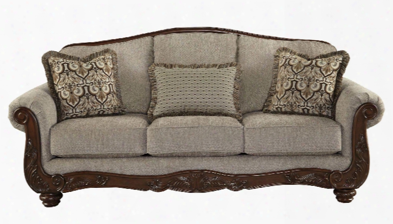 Cecilyn Collection 5760338 Sofa With Fabric Upholstery Rolled Arms Piped Stitching Carved Detailing And Traditional Style In