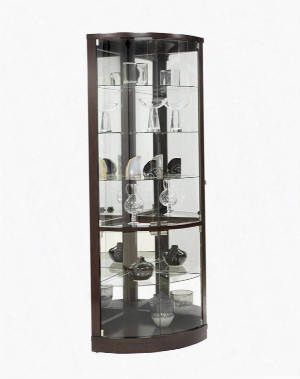 Corner 21508 77" Curio Cabinet With 4 Glass Doors 3-way Touch Dimmer Switch Curved Front Adjustable Glass Shelves Led Light And Mirrored Back In Dark Wood