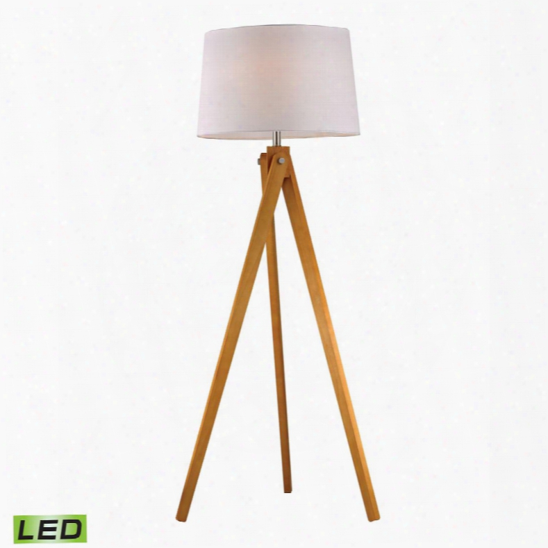 D2469-led Wooden Tripod Led Overthrow Lamp In Natural Wood