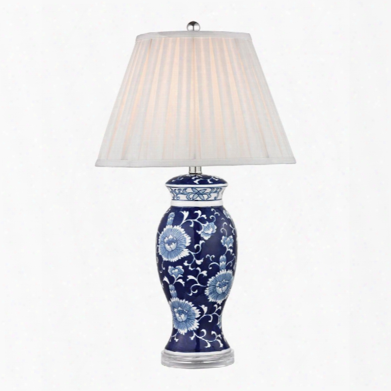 D2474 Hand Painted Ceramic  Table Lamp In Blue And White With Acrylic