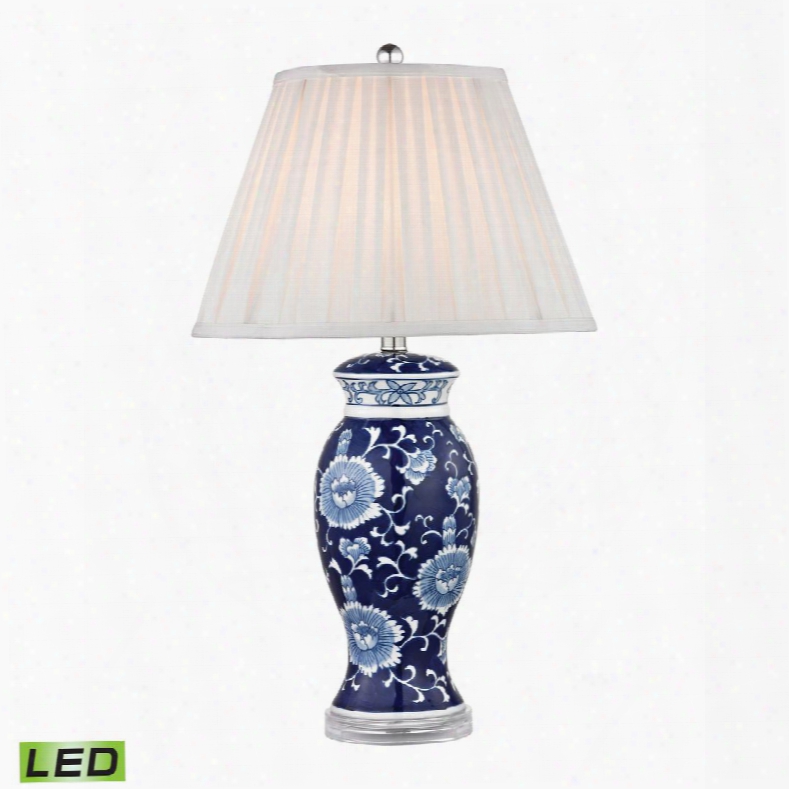 D2474-led Hand Painted Ceramic Led Table Lamp In Blue And White With Acrylic