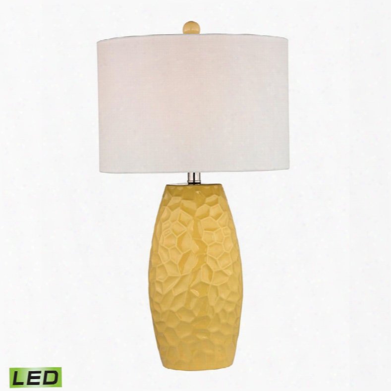 D2500-led Sunshine Yellow Ceramic Led Table Lamp With White Linen