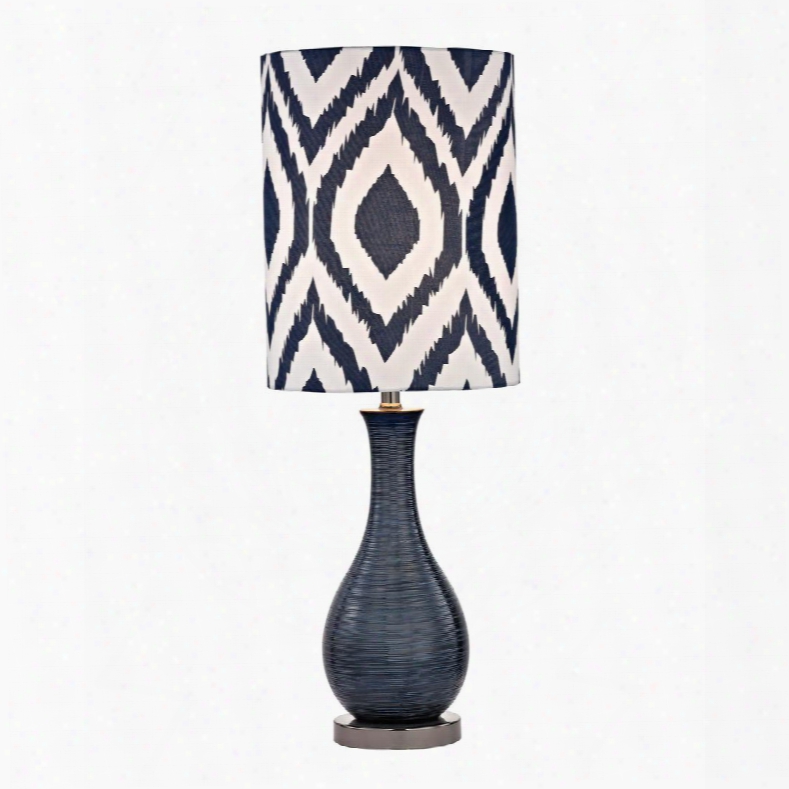 D2517 Navy Blue Textured Ceramic Accent Lamp With Printed