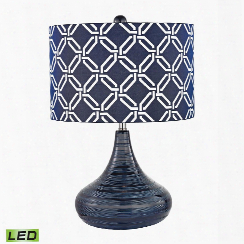 D2519-led Peebles Ceramic Led Table Lamp In Navy Blue With Printed