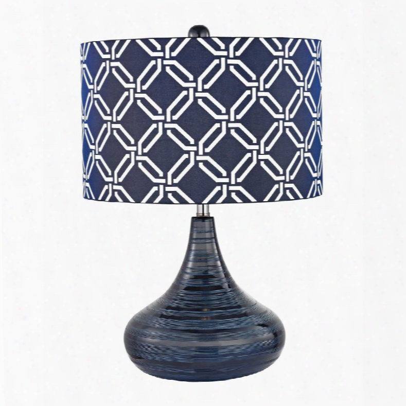 D2519 Peebles Ceramic Table Lamp In Navy Blue With Printed