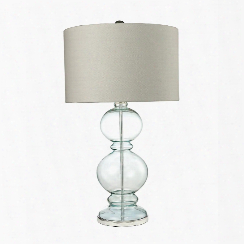D2556 Curvy Glass Table Lamp In Light Blue With Textured Linen