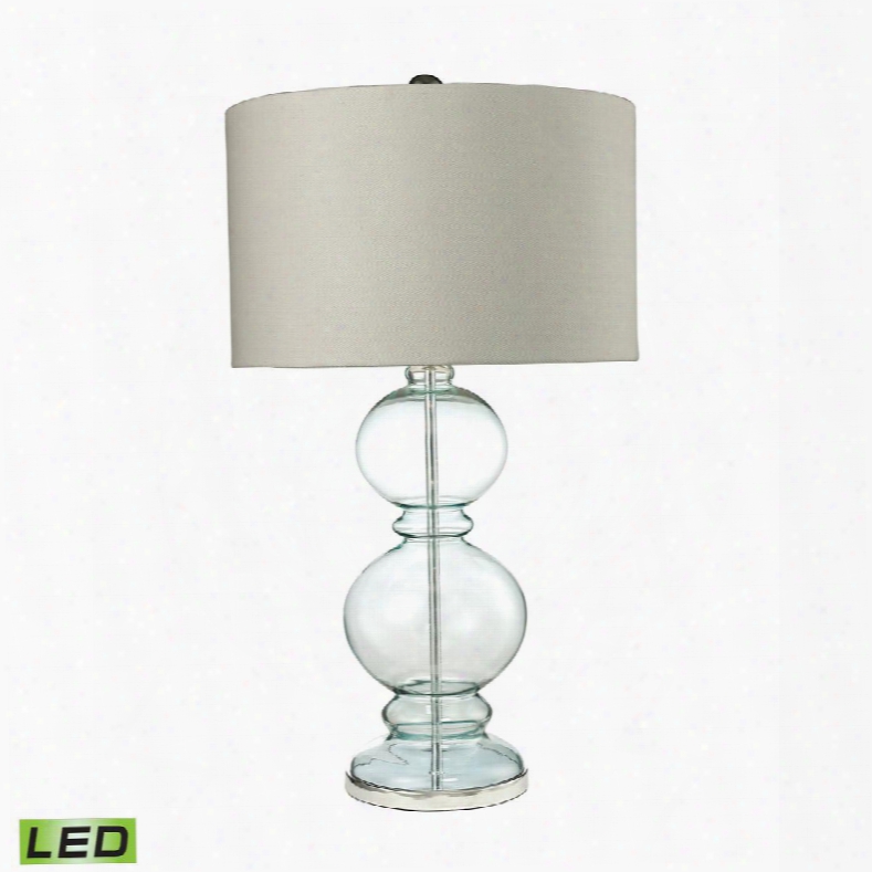 D2556-led Curvy Glass Led Table Lamp In Light Blue With Textured Linen