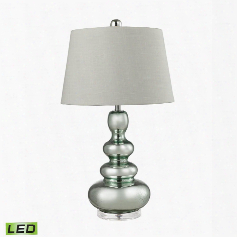 D2557-led Stacked Gourd Led Table Lamp In Silvery Mercury With Light Green