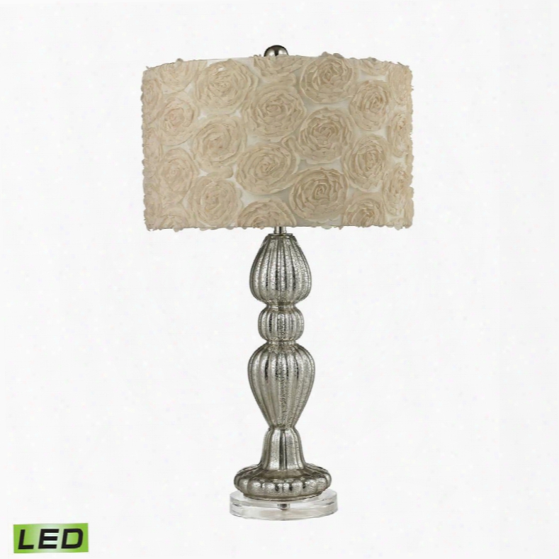 D2559-led Ribbed Glass Led Table Lamp In Silver