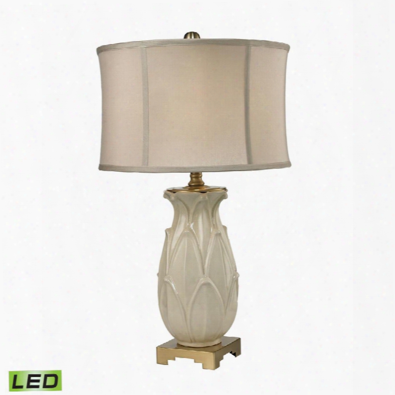 D2598-led Ceramic Leaf Led Table Lamp In Cream Crackle And Antique