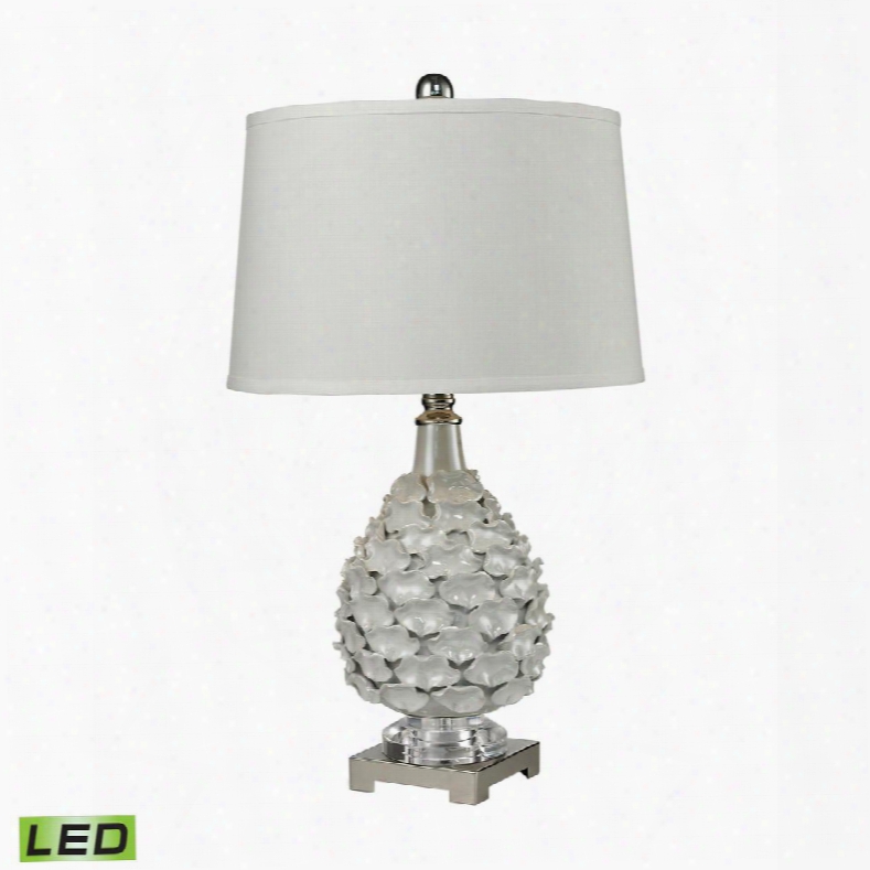 D2599-led Hand Formed Ceramic Led Table Lamp In White Pearlescent
