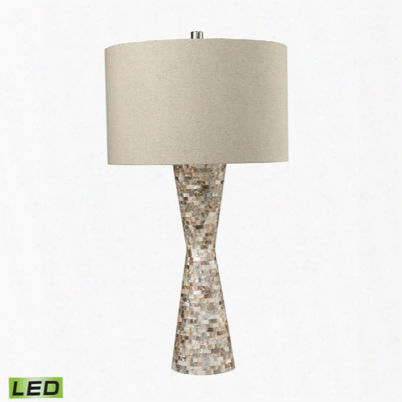 D2607-led Mother Of Pearl Waisted Led Table Lamp With Sand Linen