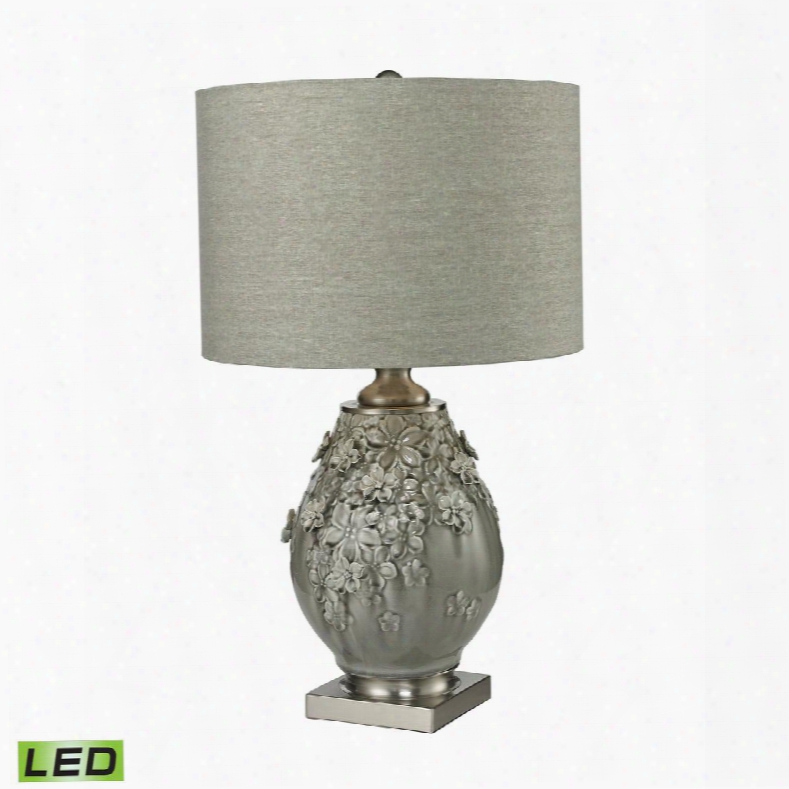 D2609-led Hand Formed Foliage Led Table Lamp In Grey Glazed