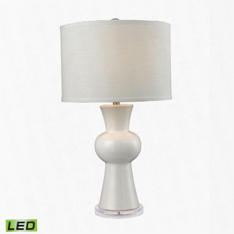 D2618-led White Ceramic Led Table Lamp With Textured White Linen Hardback