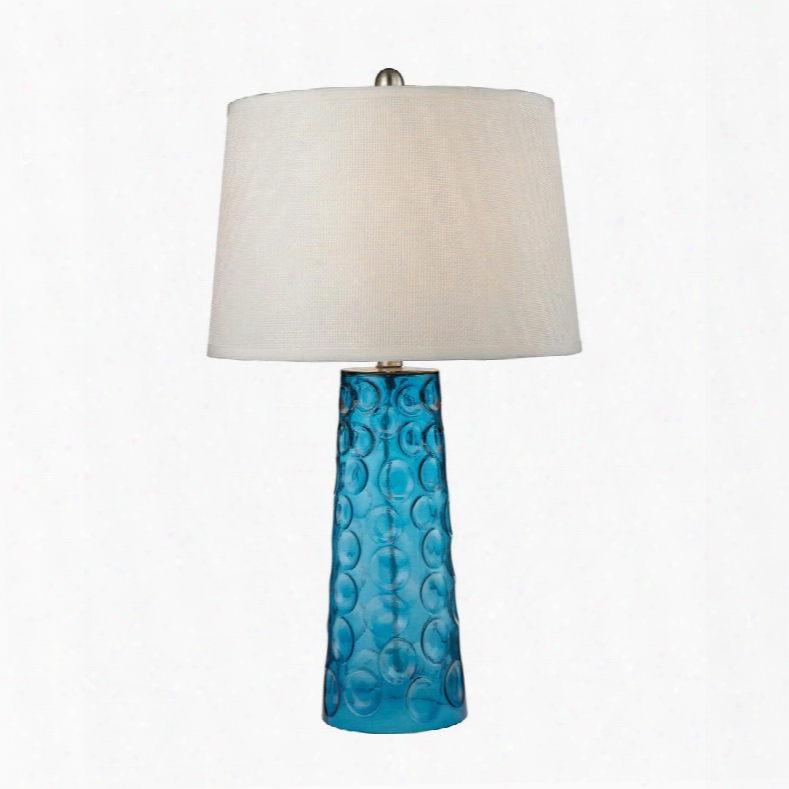 D2619 Hammered Glass Table Lamp In Blue With Pure White Linen