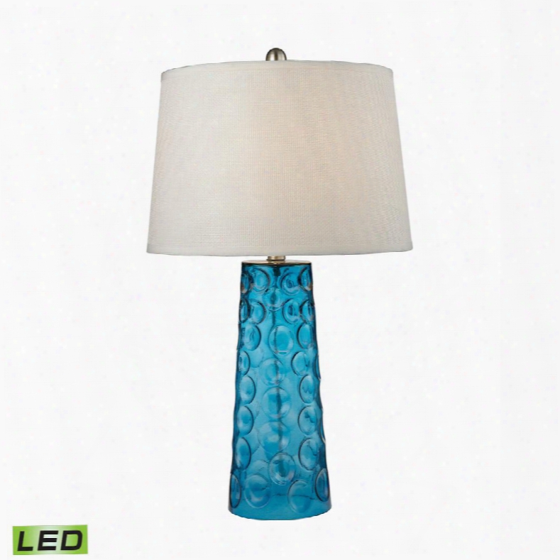 D2619-led Hammered Glass Led Table Lamp In Blue With Pure White Linen