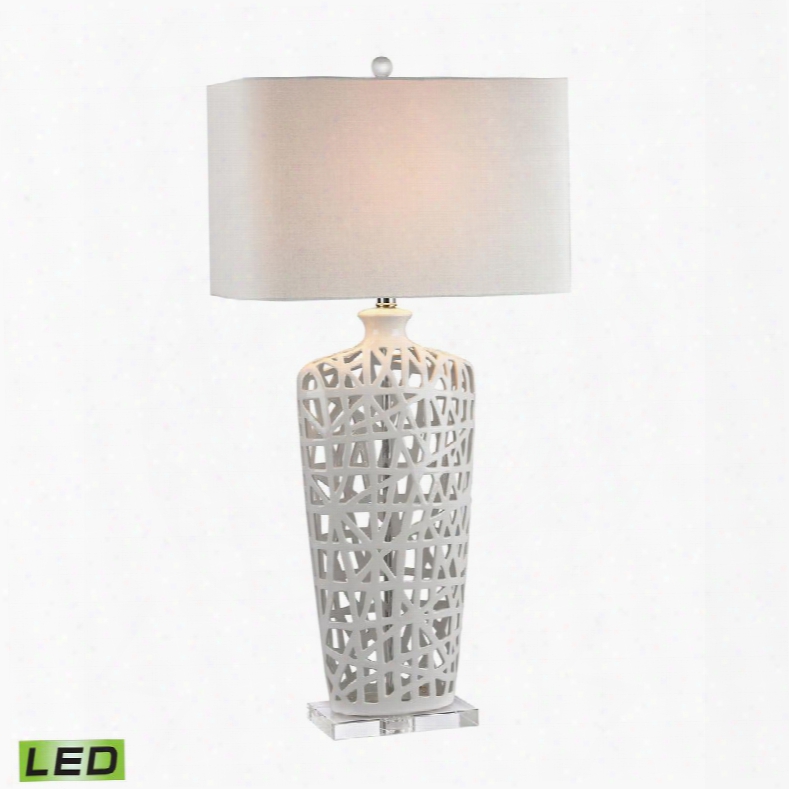 D2637-led Ceramic Led Table Lamp In Gloss White And