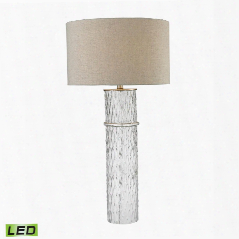 D2653-led Two Tier Glass Led Table Lamp With Grey Linen