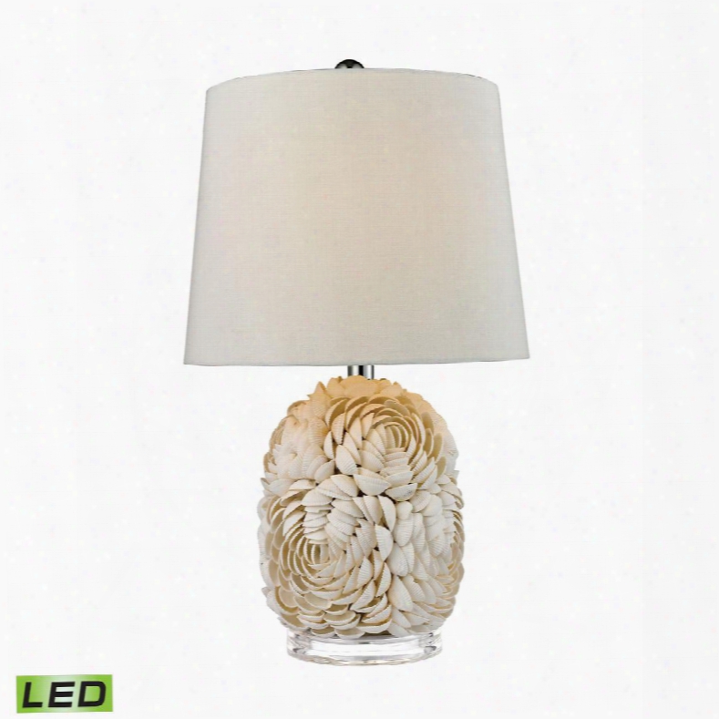 D2655-led Natural Shell Led Table Lamp With Off White Linen