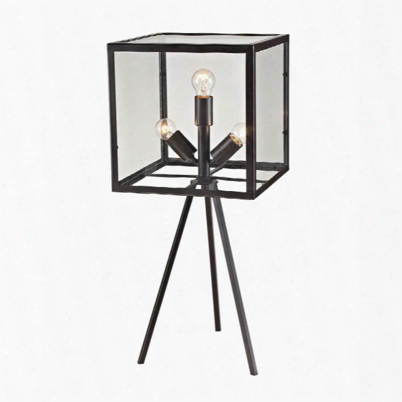 D2658 Workshop Glass Cube Table Lamp In Aged