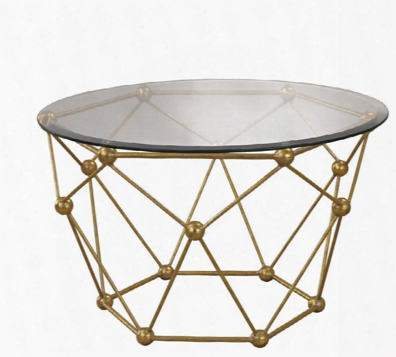 Geometry Collection 351-10177 26" Accent Table With Clear Glass Top Beveled Edge Molecular Design And Metal Construction In Gold