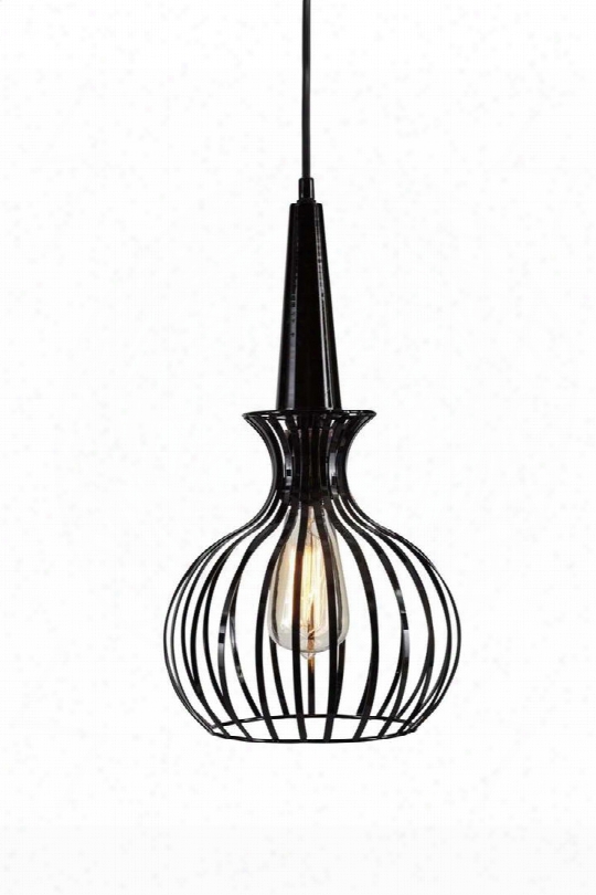 Ichiro L000268 Metal 9" Pendant Light With Cage Design Hanging Chain In A Black