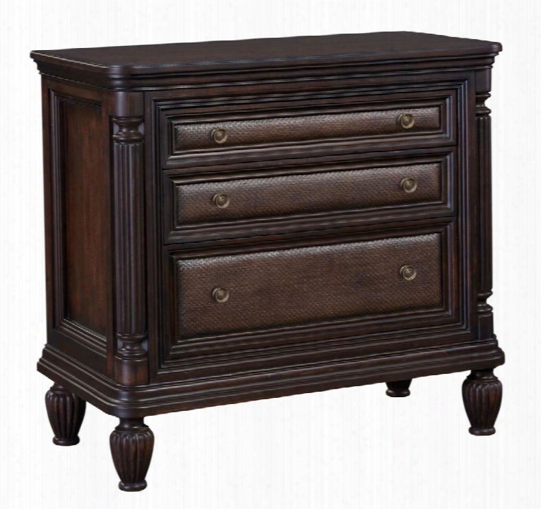 Jessa 4980-283 36" Wide 3-drawer Night Chest With Textured Drawer Fronts Pillar On Sides And Detailed Moldings In Dark Brown