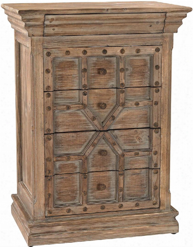 Jinkoh Collection 3100-001 24" Chest With 4 Drawers Beveled Edges Metal Hardware And Fir Wood Materials In Aged Warm Oak