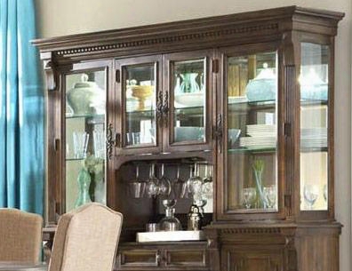 Lyla 4912-566 70" Wide China Deck With 3 Doors Glass Shelves Wine Glass Racks And Touch Lighting In Cherry