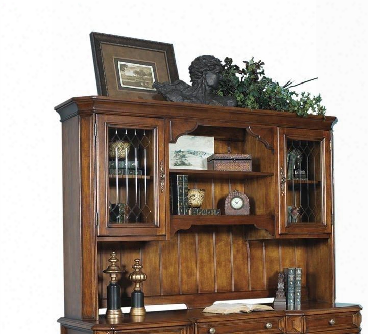 Madison Collection 4455-916 Hutch With 2 Glass Doors 4 Shelves Beveled Corners Antique Brass Hardware Hardwood Solids And Veneers In Cherry