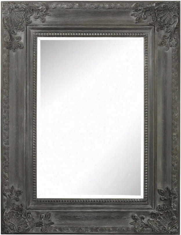 Marseilles Collection 6100-008 51& Quot; X 39" Wall Mirror With Floral Motifs Beveled Edges Rectangle Shape And Composite Material In Black Ash