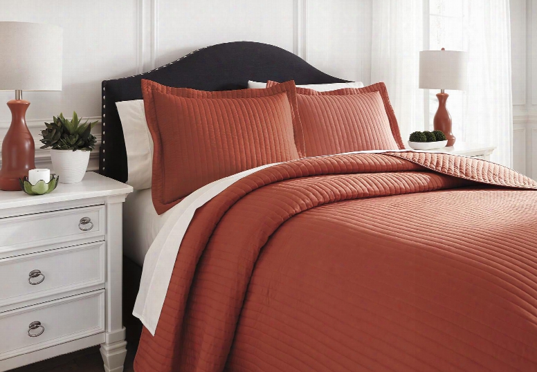 Raleda Q496003q 3 Pc Queen Size Coverlet Set Includes 1 Coverlet And 2 Shams With Solid Pattern And Polyester Material In Orange