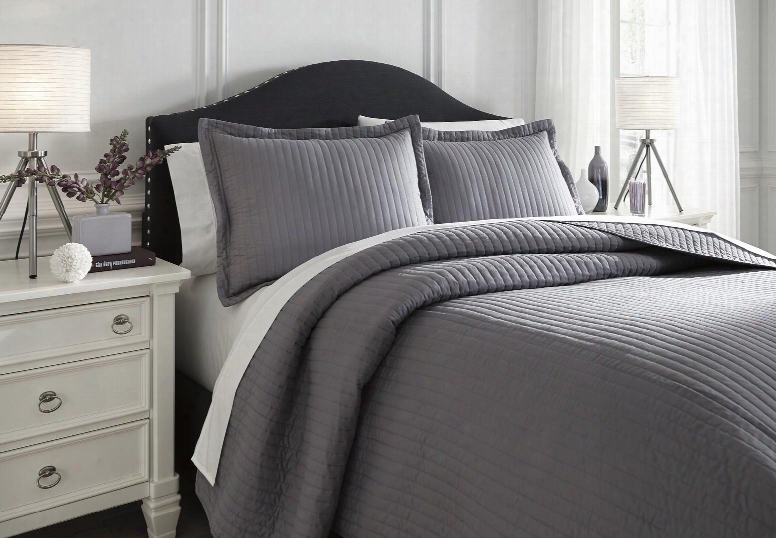 Raleda Q498003k 3 Pc King Size Coverlet Set Includes 1 Coverlet And 2 Shams With Solid Pattern And Polyester Material In Grey